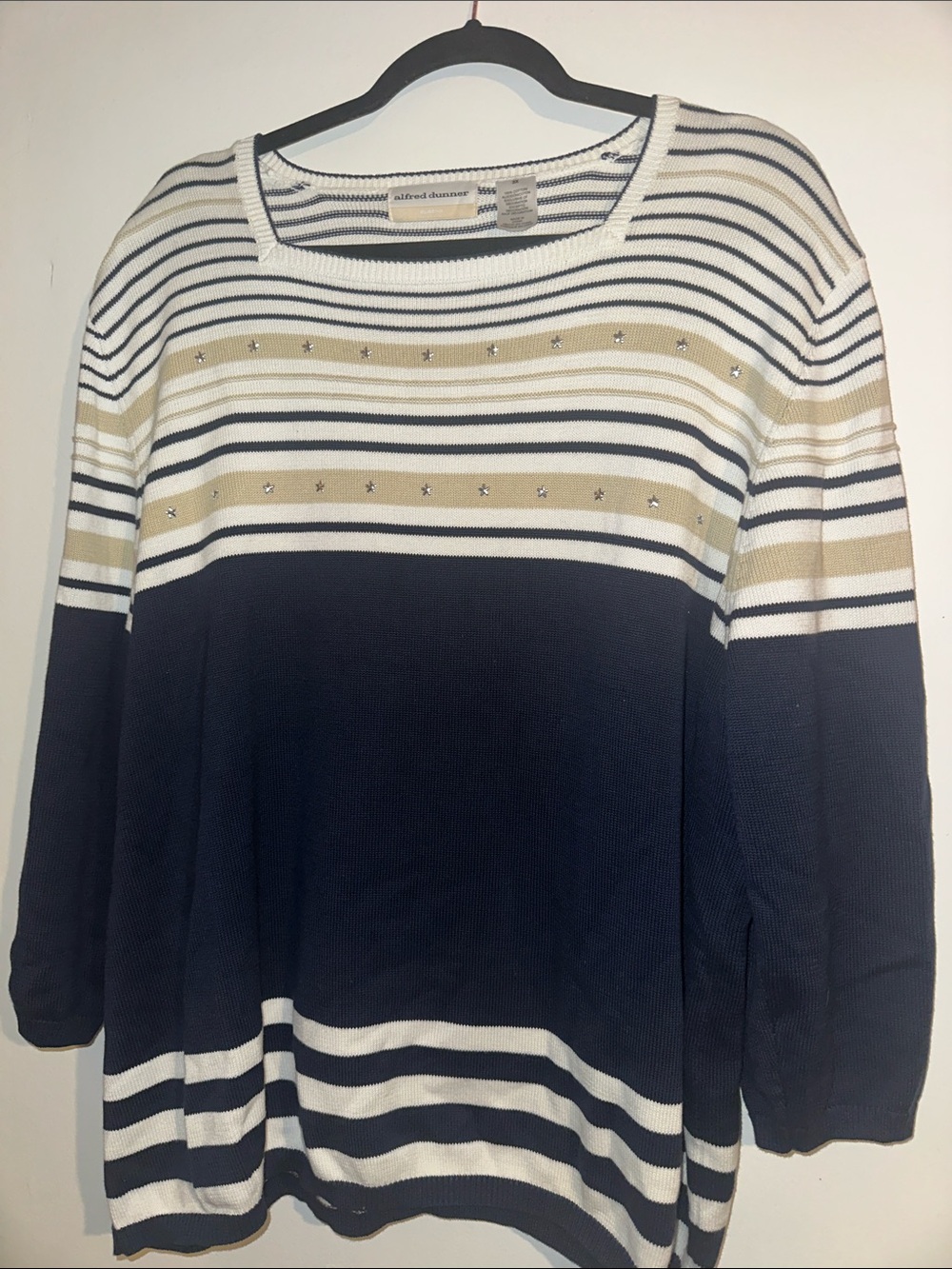 Alfred Dunner Navy, Cream & Gold Stripe Sweater